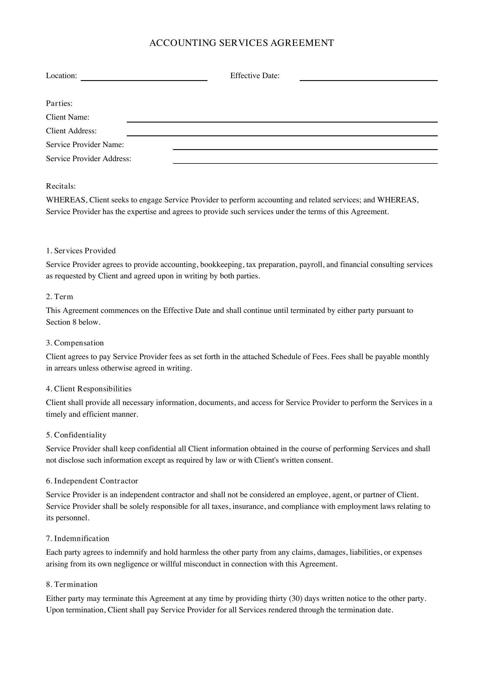 Accounting Services Agreement Template - US