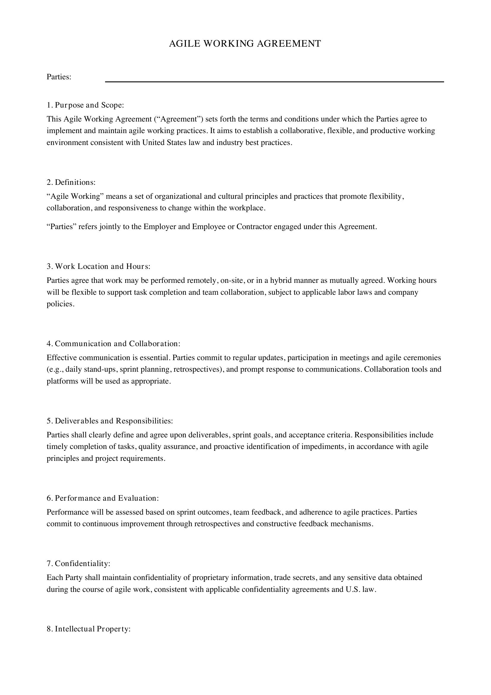Agile Working Agreement Template - US