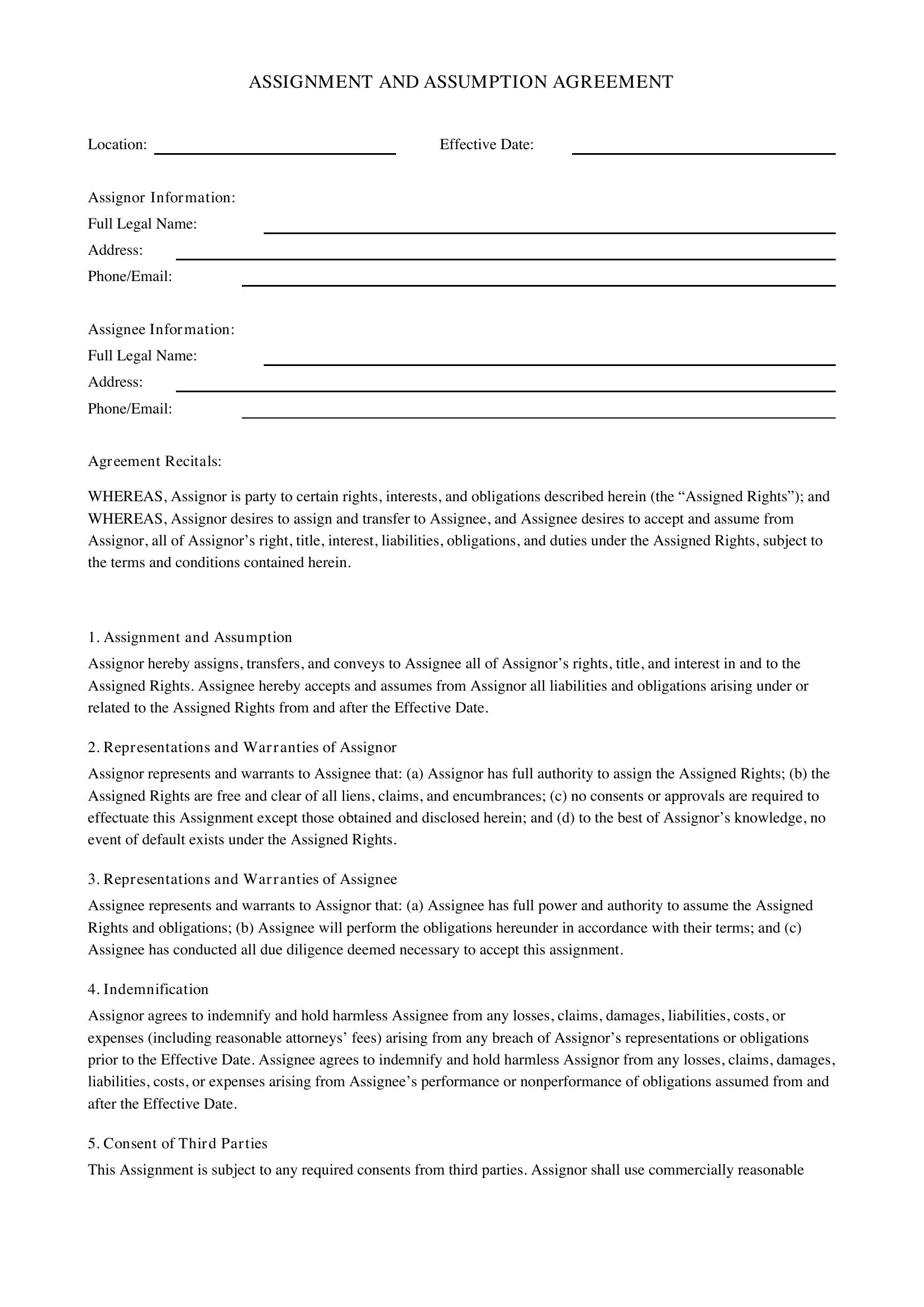 Assignment And Assumption Agreement Template - US