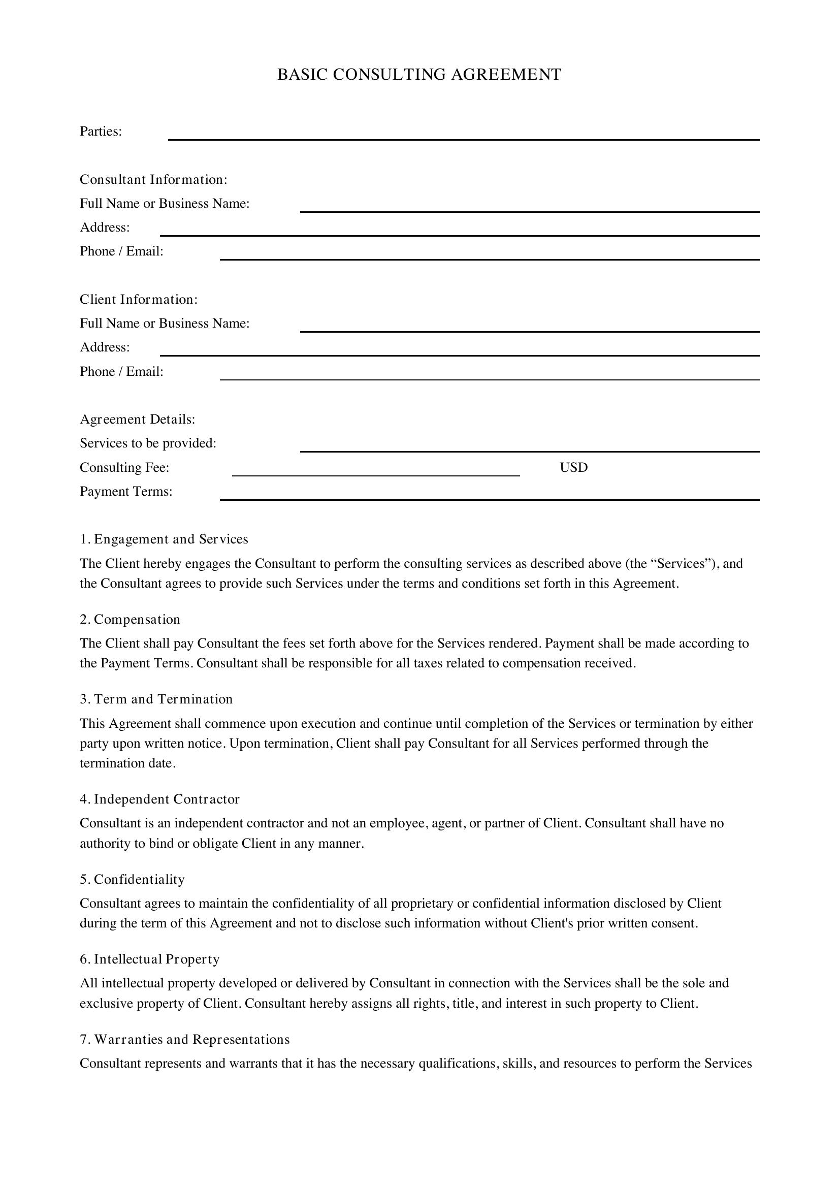 Basic Consulting Agreement Template - US