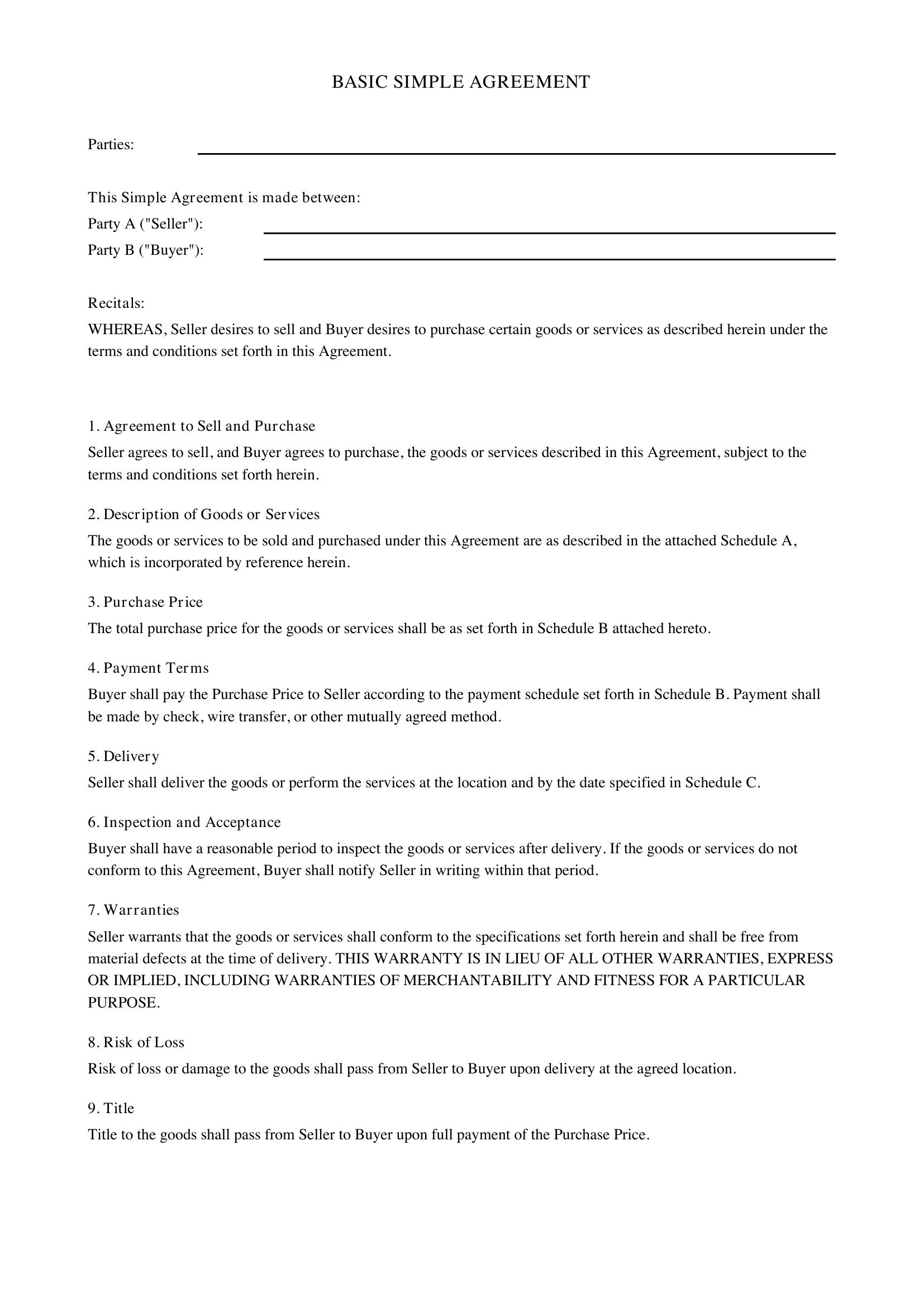 Basic Simple Agreement Template - US