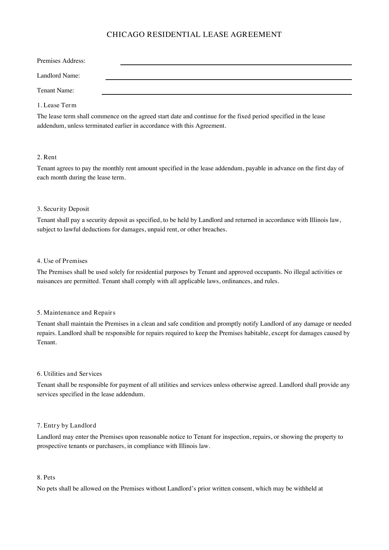 Chicago Lease Agreement Template - US