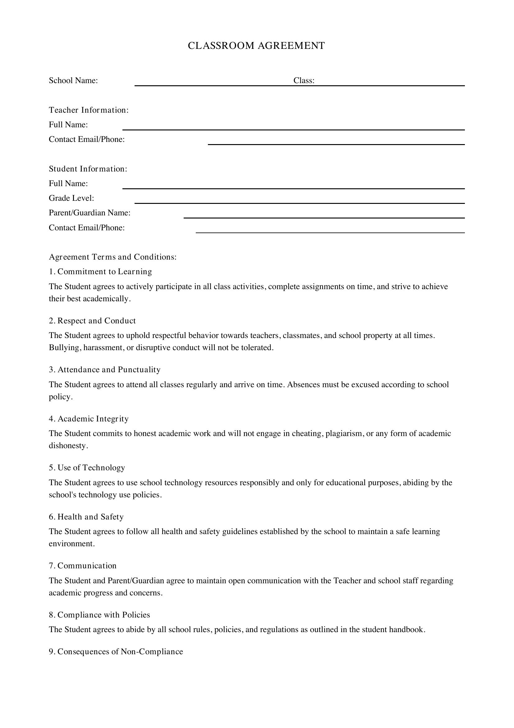 Classroom Agreement Template - US