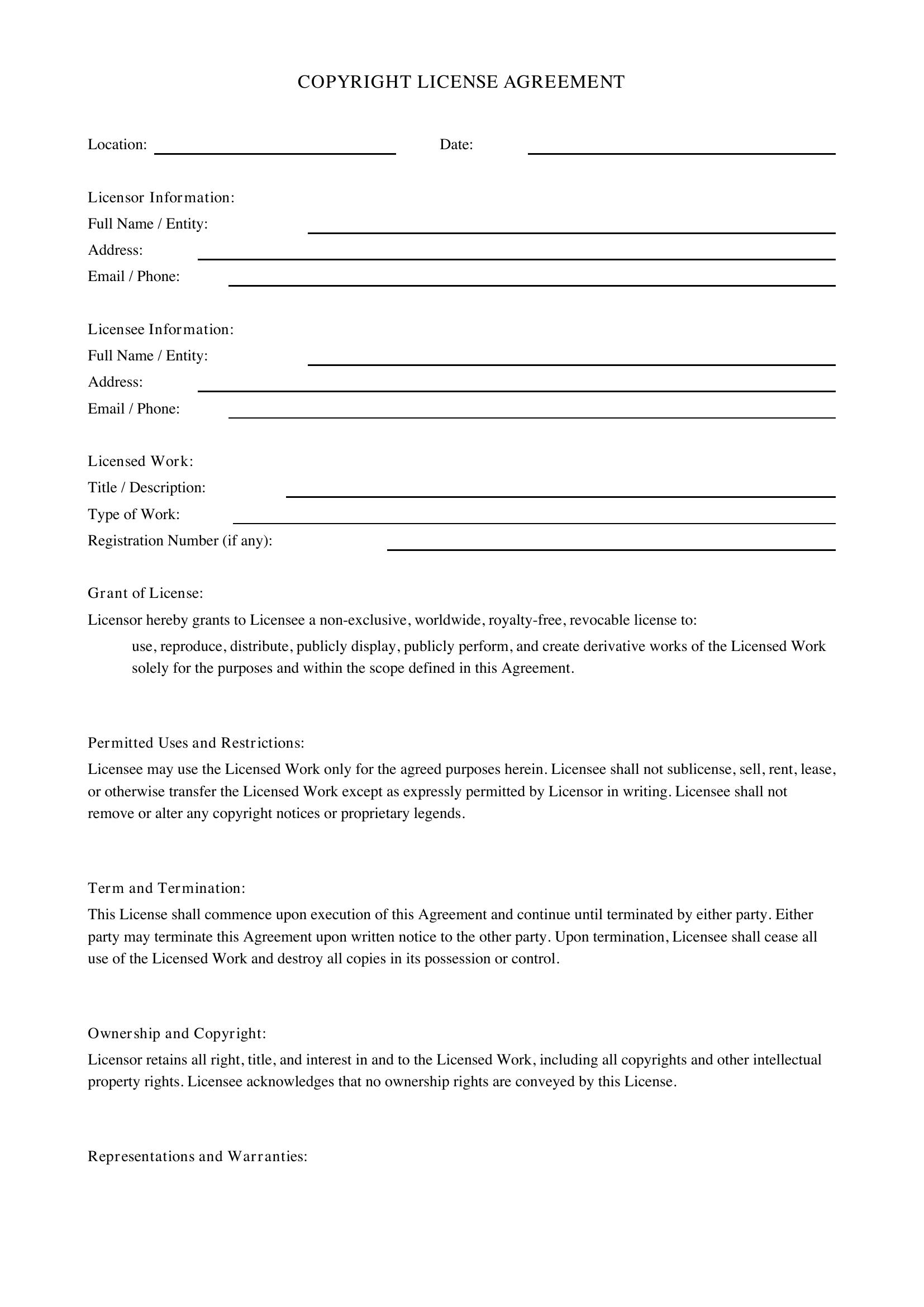 Copyright License Agreement Template - US