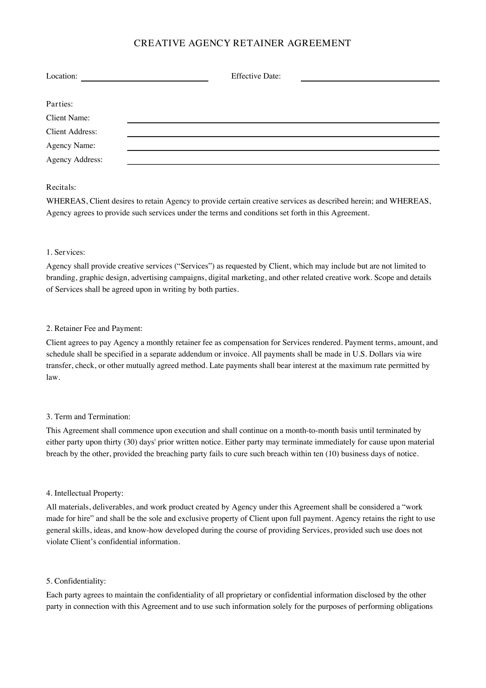 Creative Agency Retainer Agreement Template - US