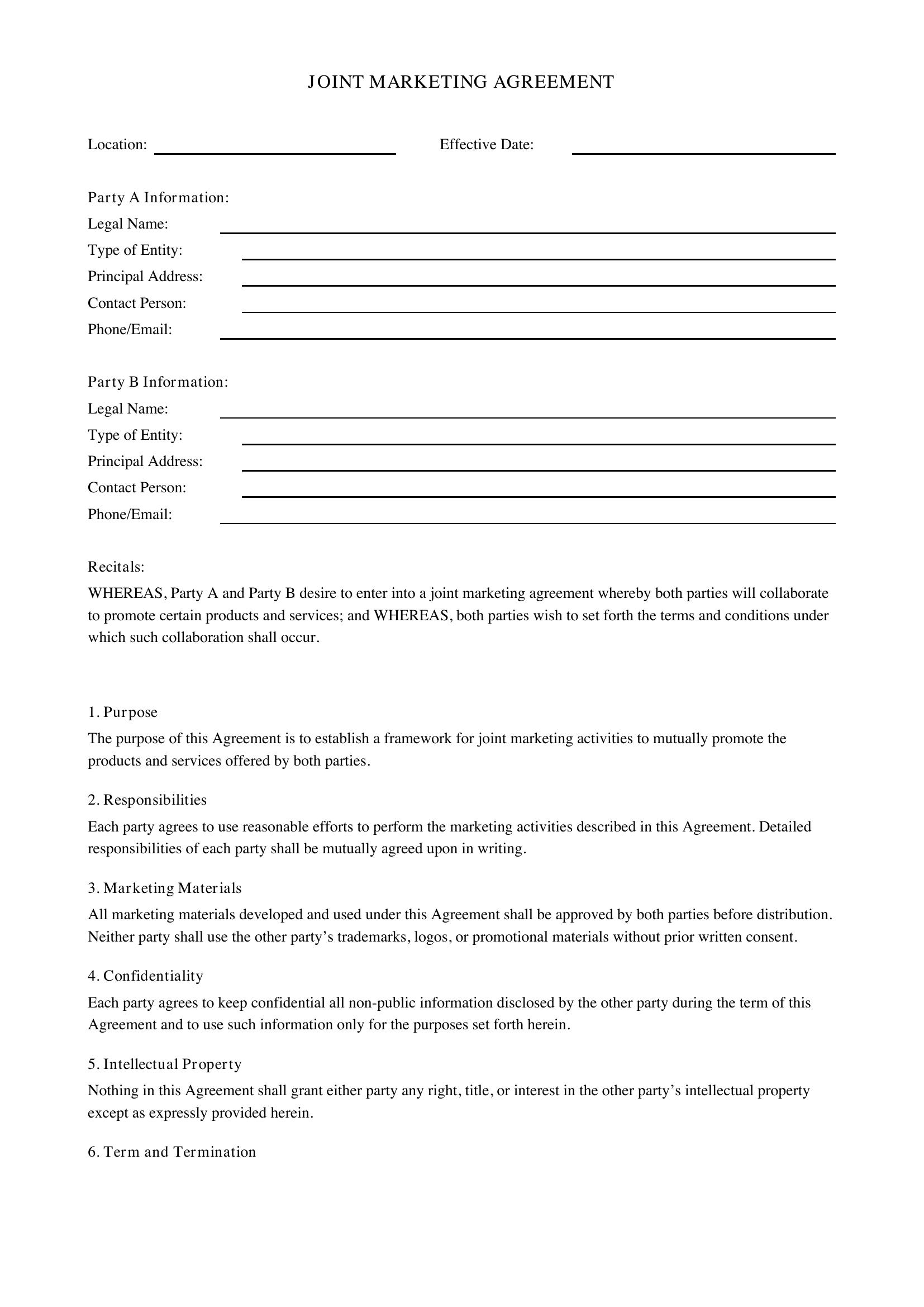 Joint Marketing Agreement Template - US