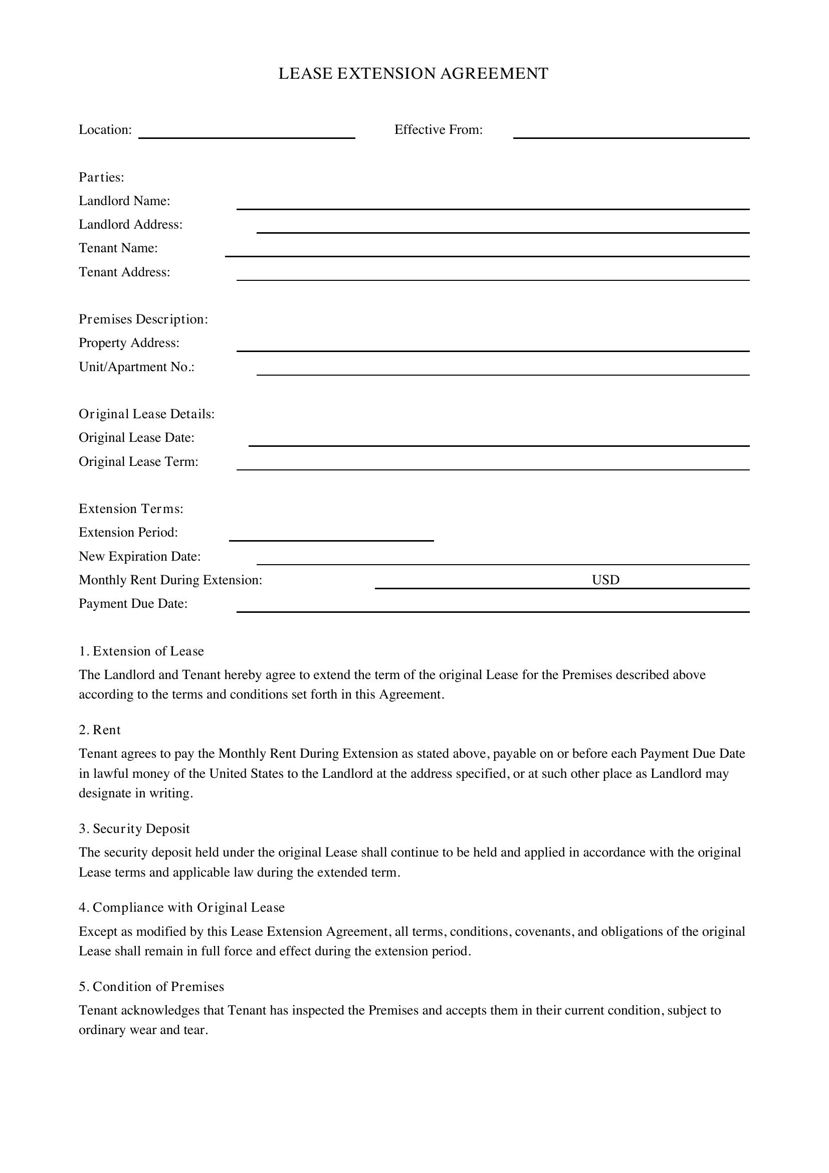 Lease Extension Agreement Template - US