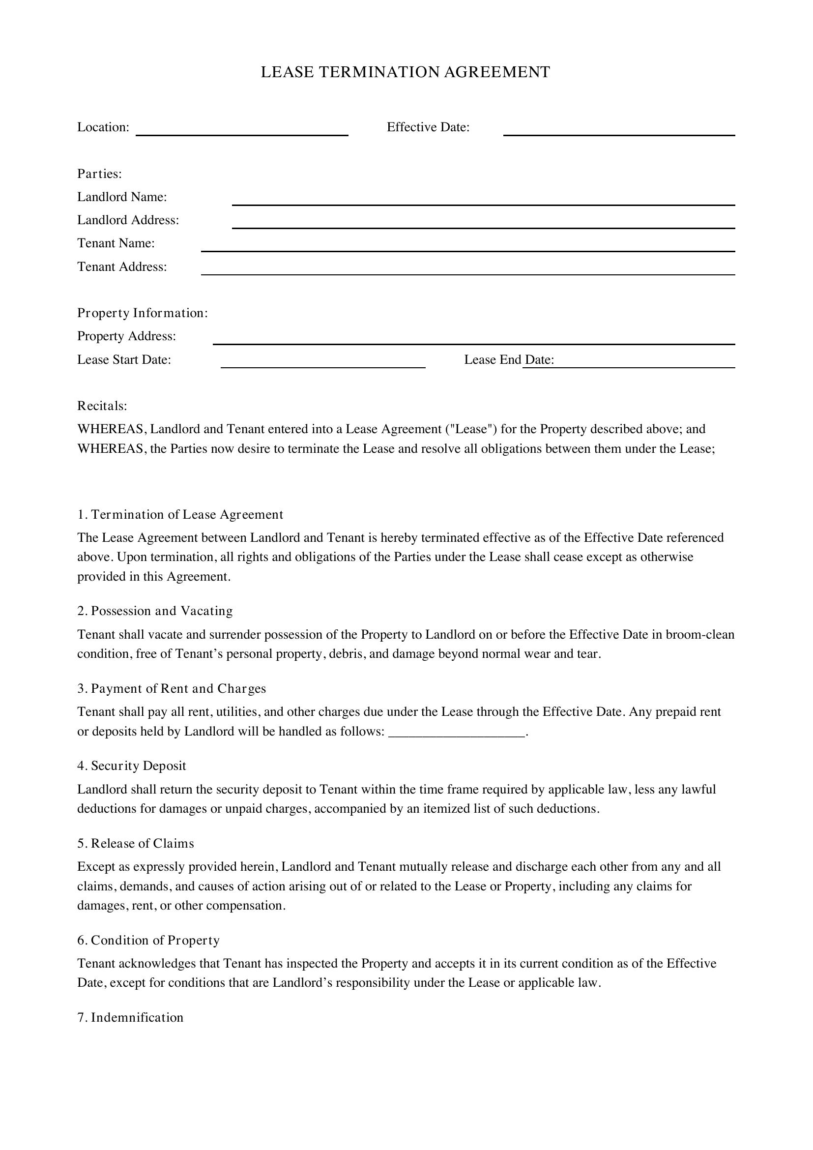 Lease Termination Agreement Template - US