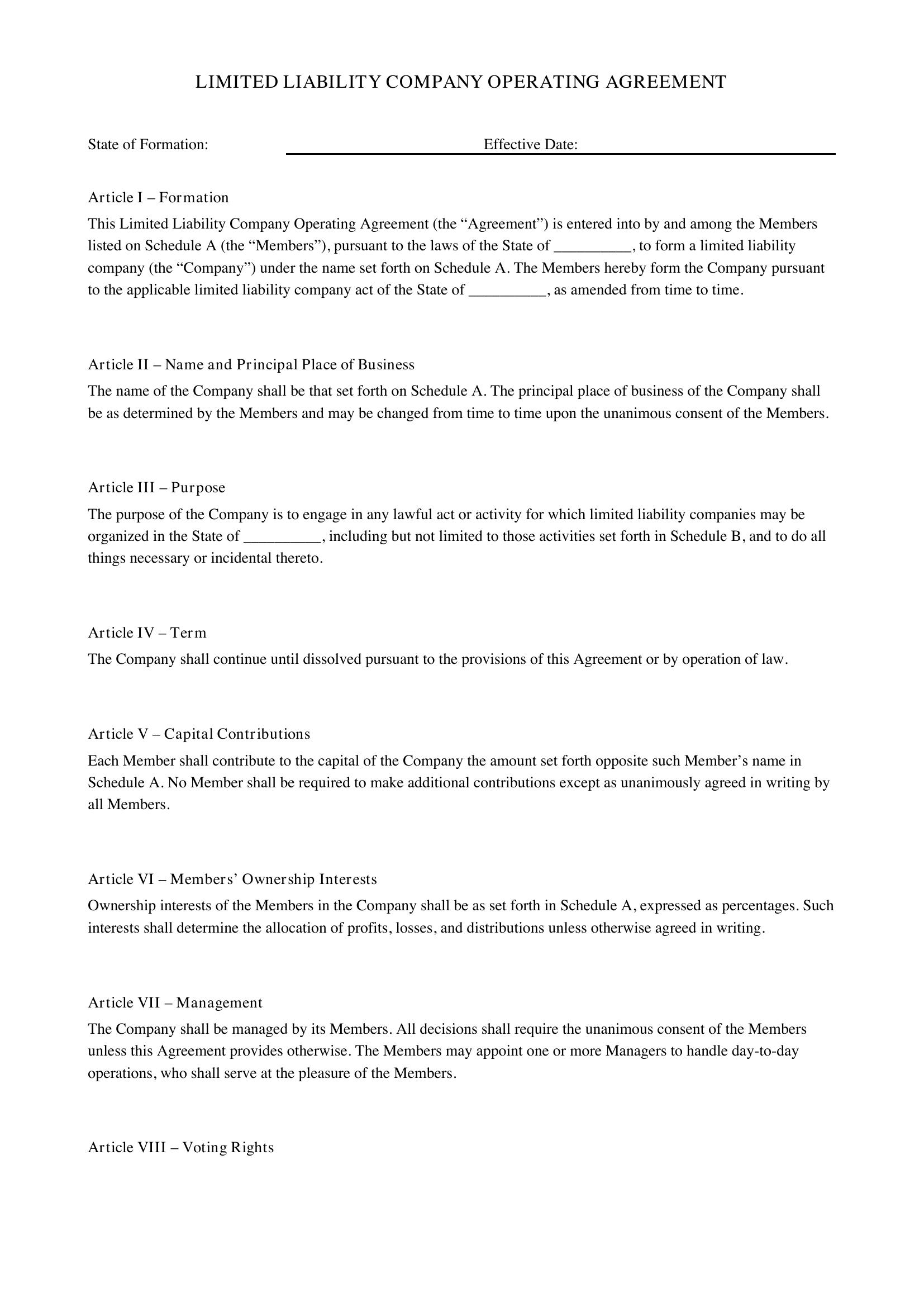 Llc Agreement Template - US