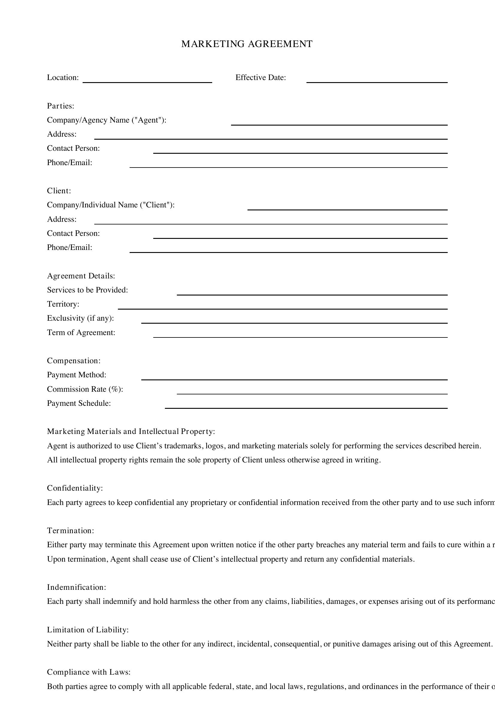 Marketing Agreement Template - US