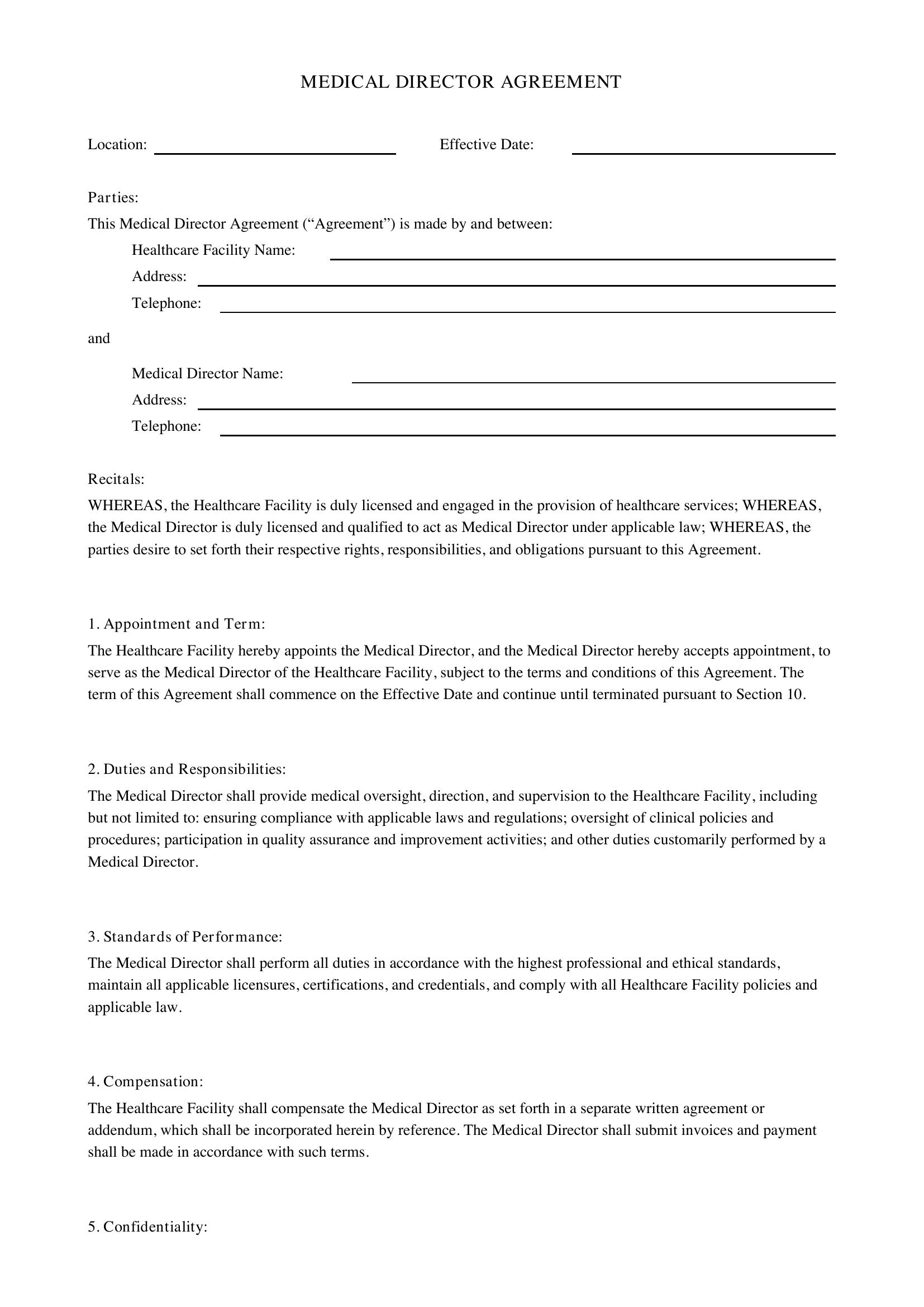 Medical Director Agreement Template - US