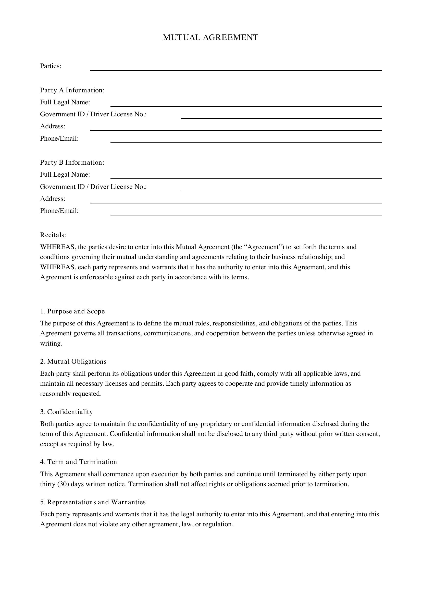 Mutual Agreement Template - US