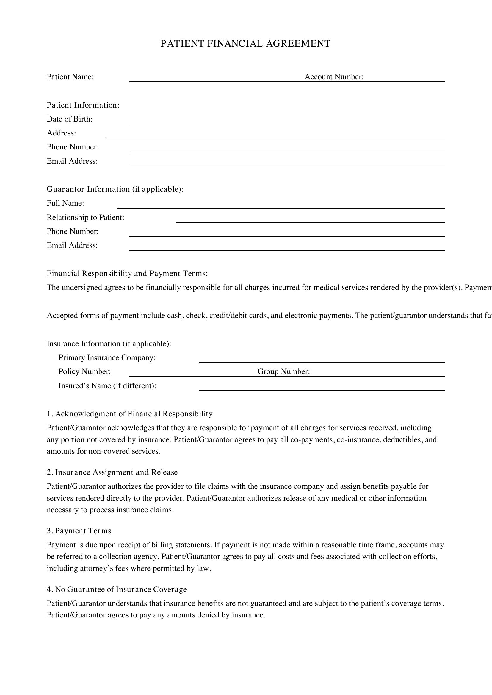 Patient Financial Agreement Template - US