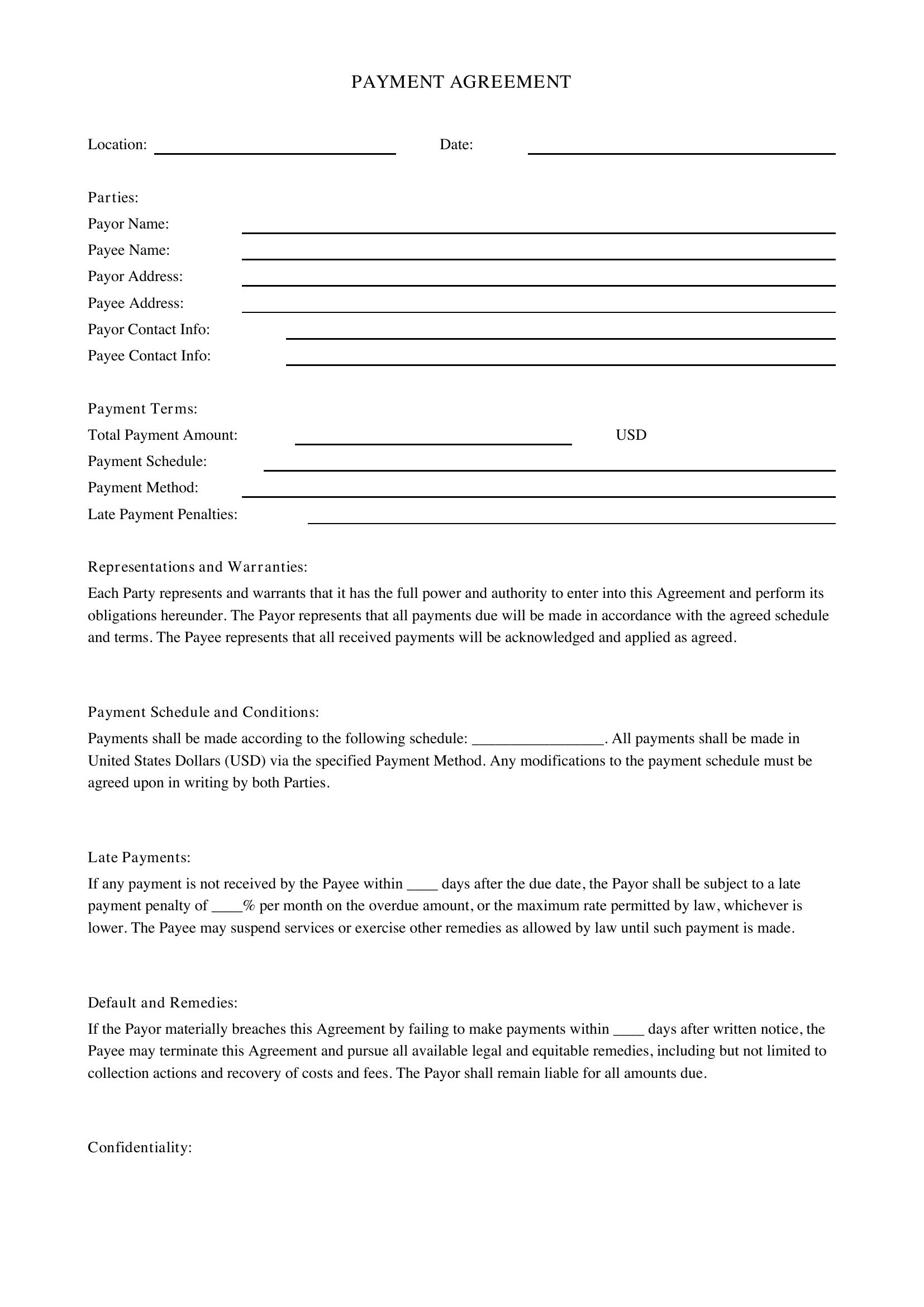 Payment Agreement Template - US