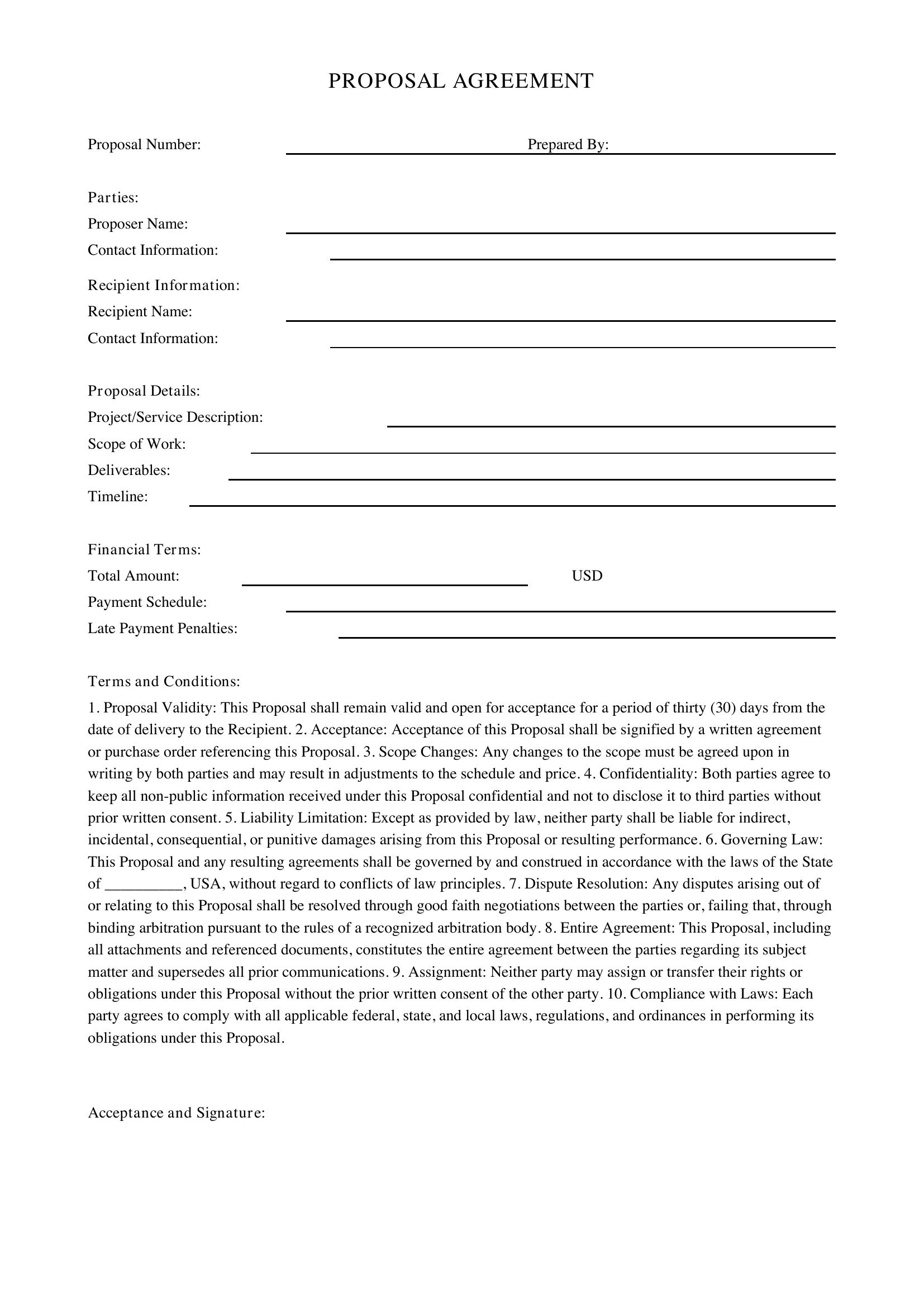 Proposal Agreement Template - US