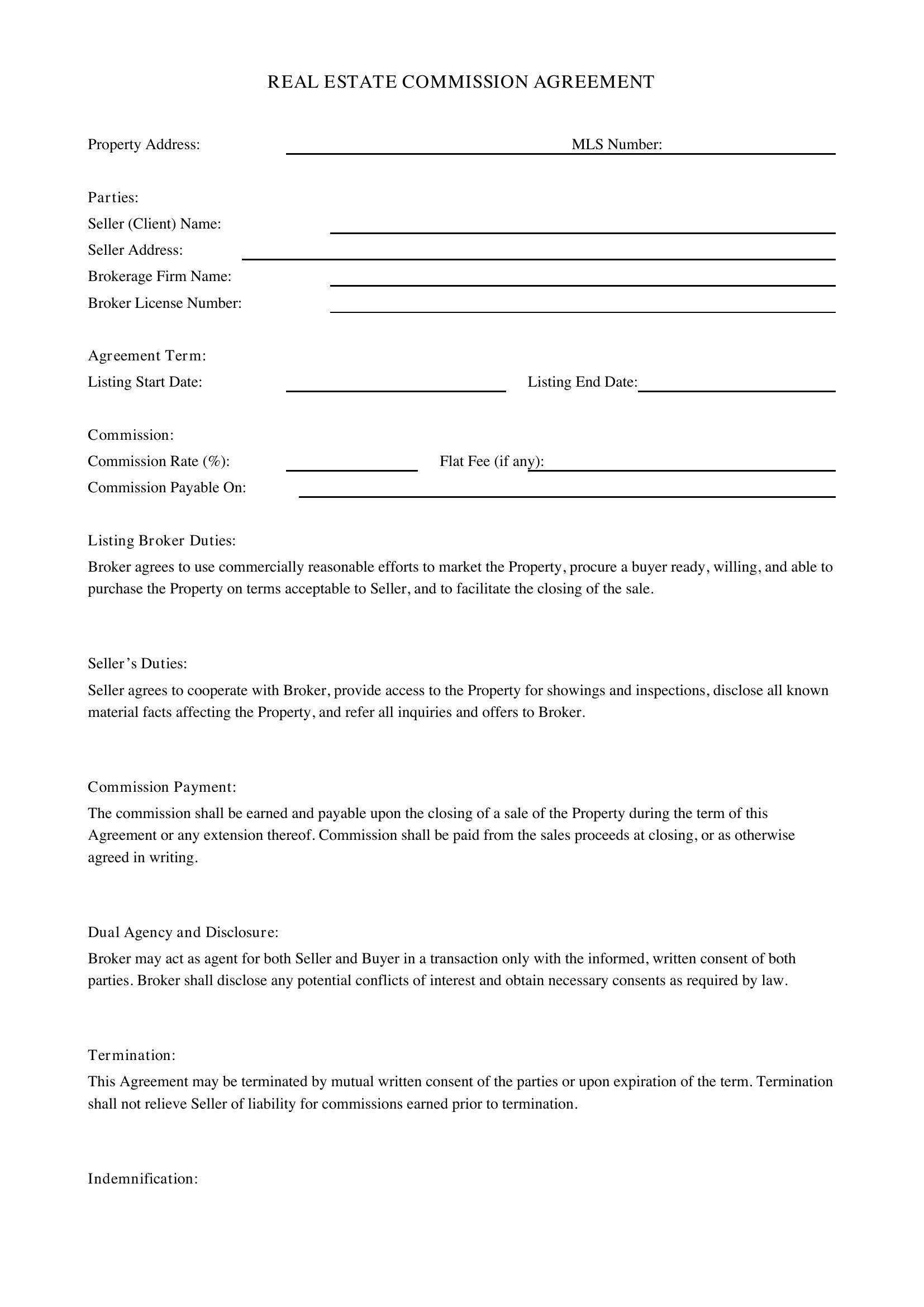 Real Estate Commission Agreement Template - US