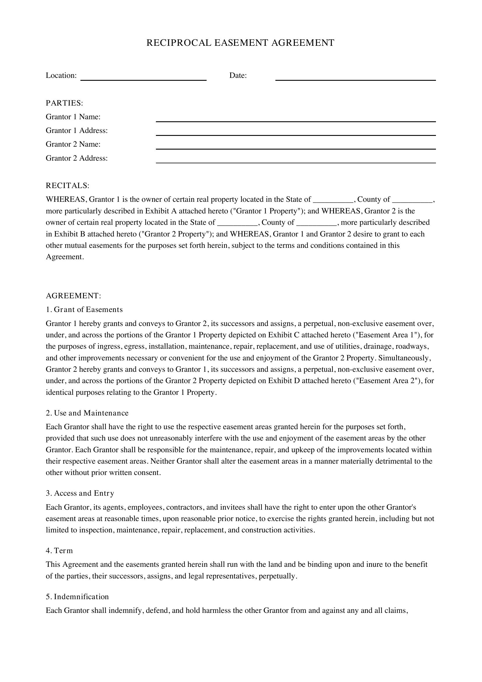Reciprocal Easement Agreement Template - US