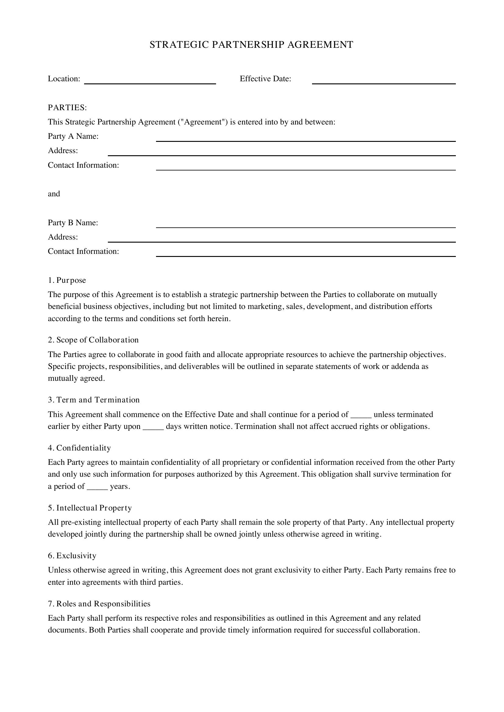Strategic Partnership Agreement Template - US