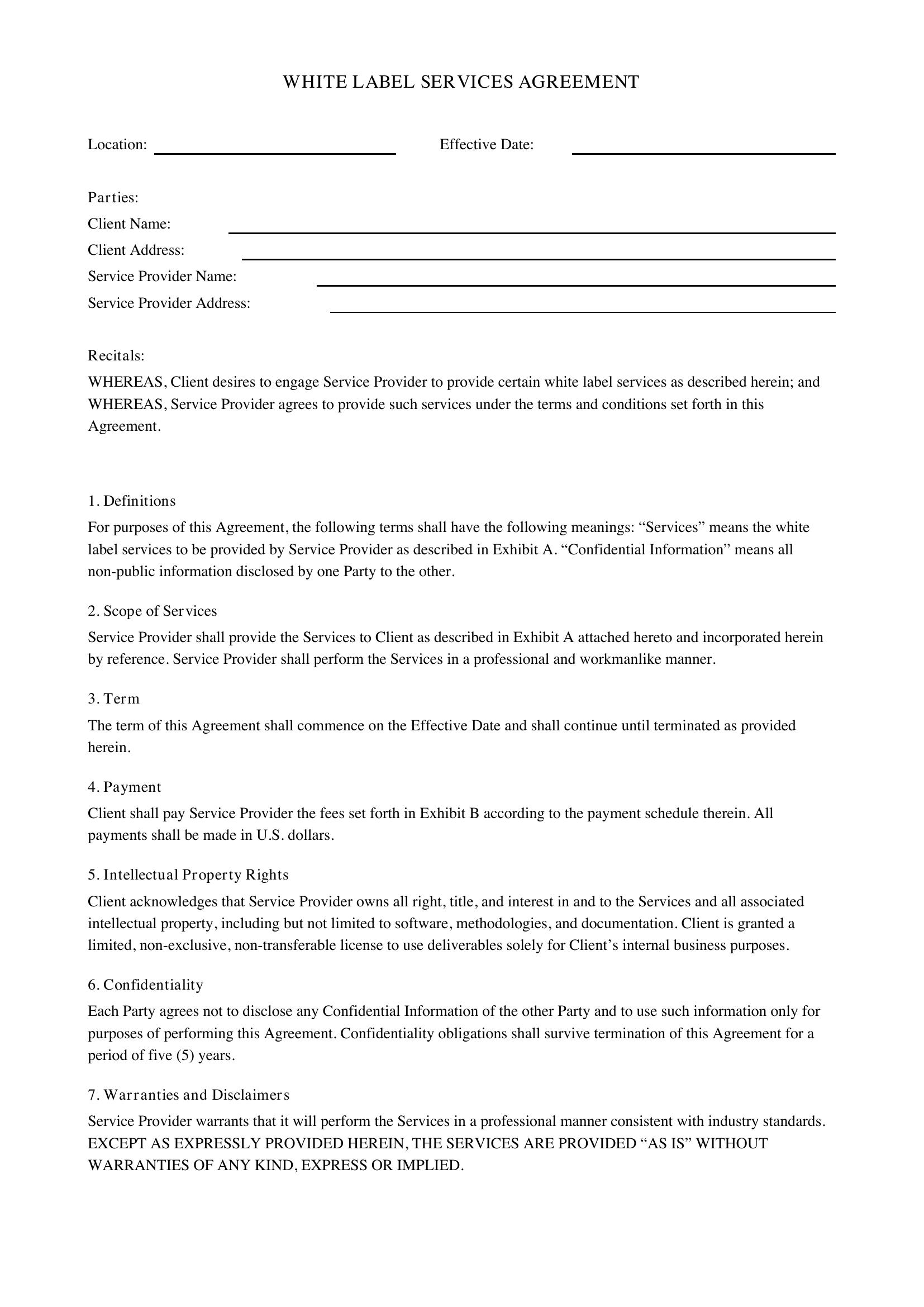 White Label Services Agreement Template - US